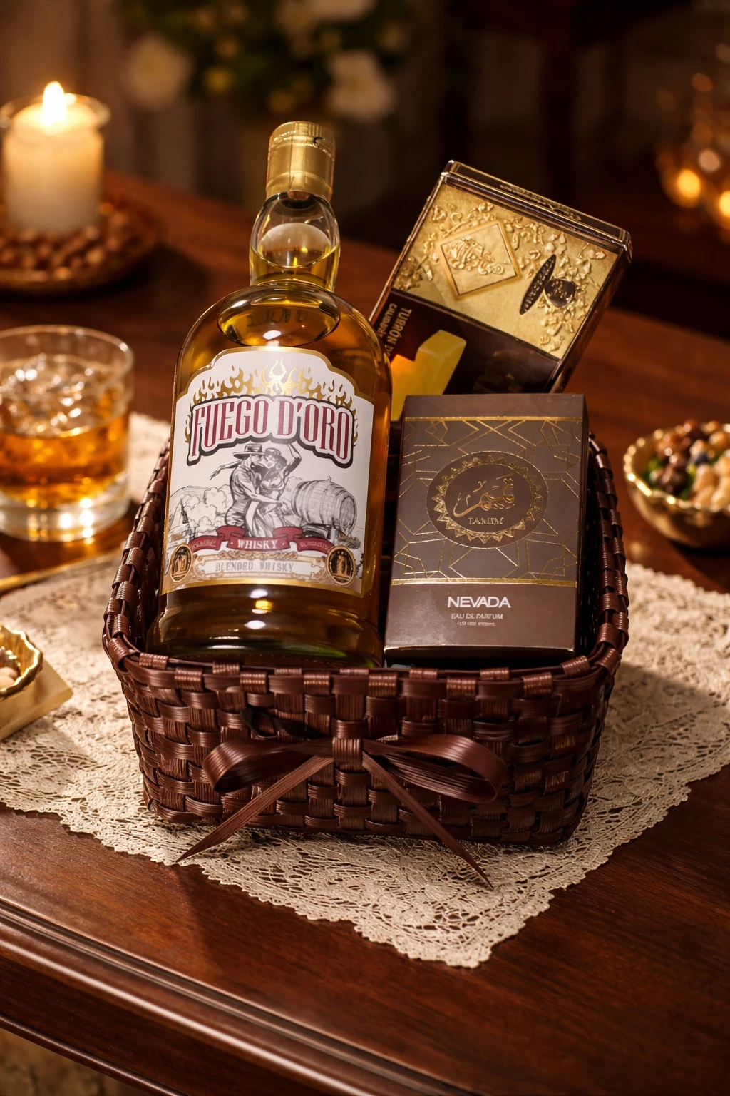 Cesta cuadrada con Whisky y perfume's foto | SOUVENIR |  BizneCubano